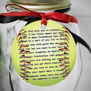 Jar of Dirt SOFTBALL girls Team Personalized Metal Tag Motivational Memory Sentimental Quote Sign Senior Gift, Softball Team Gifts