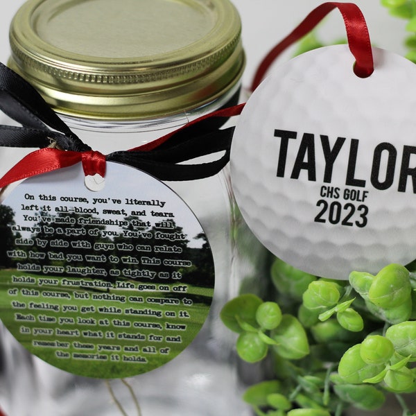 Golf Personalized Metal Tag Motivational Memory Sentimental Quote Sign Senior Gift, Golf Team Gifts, Jar of Dirt Ornament Sports Banquet