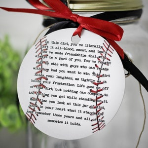 Jar of Dirt BASEBALL boys Team Personalized Metal Tag Motivational Memory Sentimental Quote Sign Senior Gift, Baseball Team Gifts