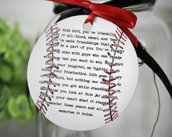 Jar of Dirt BASEBALL boys Team Personalized Metal Tag Motivational Memory Sentimental Quote Sign Senior Gift, Baseball Team Gifts