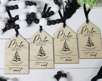 Personalized Something you Want, Need, Wear, Read Gift Tags for Christmas, Wood Gift Tags, Christmas Tags for Family Friends, Minimalist Tag