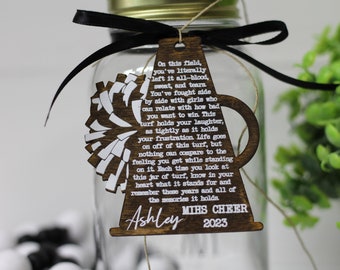 Jar of Dirt Grass or Turf Cheerleader Megaphone Wood Tag Motivational Memory Sentimental Quote Senior Gift Senior Night Sports Banquet Gift