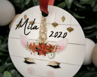 Personalized Unicorn Metal Christmas Ornament Little Girls Gift 2020 Gift Tag Keepsake for Daughter Granddaughter