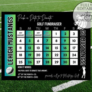 Golf Fundraiser Calendar, Pick A Date To Donate Fundraiser Form, Calendar Fundraiser, Digital Download Editable Template, Golf Team Funding