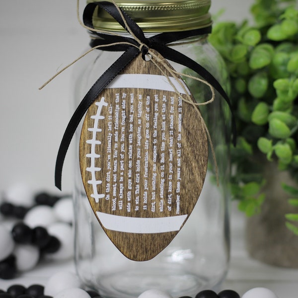 Jar of Dirt, Grass, or Turf FOOTBALL Team Wood Tag Motivational Memory Sentimental Quote Sign Senior Gift, Senior Night, Sports Banquet Gift