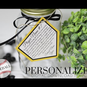 Personalized Jar of Dirt BASEBALL boys Team Printable Editable Download Custom Template Memory Sentimental Quote Sign Senior Night Gift