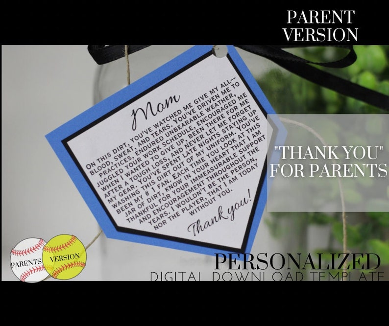 Personalized Jar of Dirt PARENT Team Printable Editable Download Custom Template Memory Sentimental Quote Sign Senior Night Gift for Mom Dad image 1