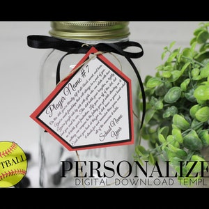 Personalized Jar of Dirt SOFTBALL girls Team Printable Editable Download Custom Template Memory Sentimental Quote Sign Senior Night Gift