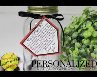 Personalized Jar of Dirt SOFTBALL girls Team Printable Editable Download Custom Template Memory Sentimental Quote Sign Senior Night Gift