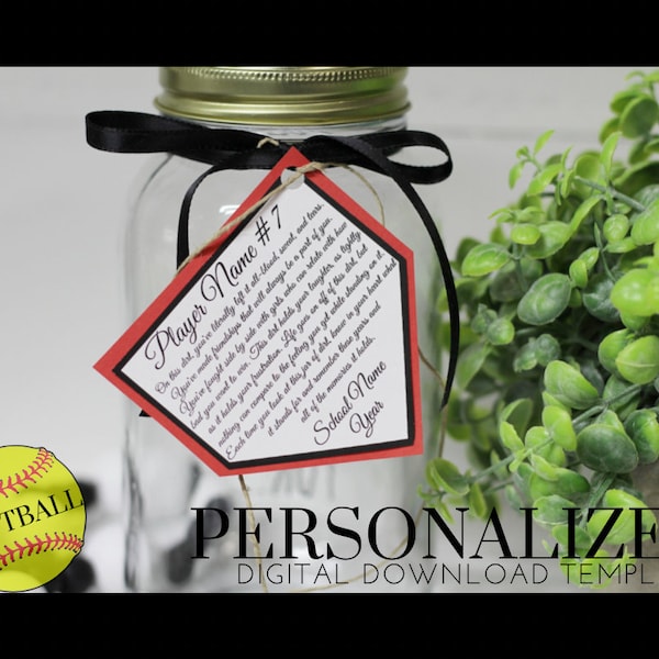 Personalized Jar of Dirt SOFTBALL girls Team Printable Editable Download Custom Template Memory Sentimental Quote Sign Senior Night Gift