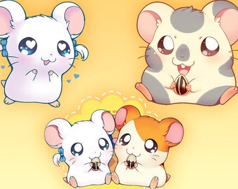 Puede incluir: Cuatro amuletos de personajes de Hamtaro de 5 cm. Los amuletos son de los personajes Hamtaro, Bijou, Oxnard y Boss. Los amuletos son de estilo de dibujos animados y son coloridos.