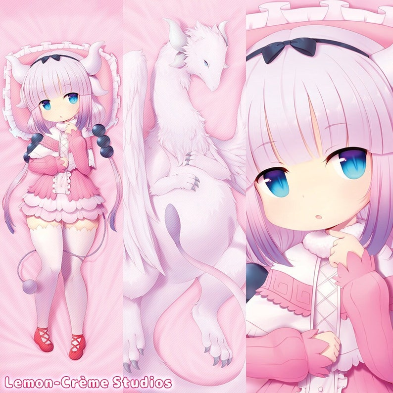 May include: A pink and white anime character with long purple hair and a white dragon. The character is wearing a pink dress with white lace trim and white shoes. The dragon is curled up next to the character. The image is set against a pink background. The text "Lemon-Cr&egrave;me Studios" is at the bottom of the image.
