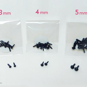 Mini Black Plastic Eyes 30pcs ( 3mm/4mm/5mm , 5pairs per Size )
