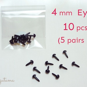 Mini Black Plastic Eyes 4 mm, 10 pcs (5 pairs )