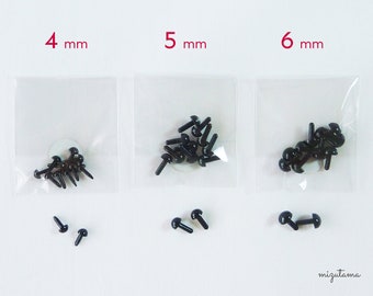 Mini Black Plastic Eyes 30pcs ( 4mm/5mm/6mm , 5pairs per Size )