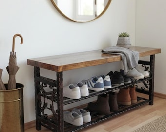 Shoe Rack Shoe Storage Shoe Bench Shoe Organiser Hallway Furniture  Stand Metal Wood Shelf Entryway Unit Handmade Schuhregal Schuhbank Flur