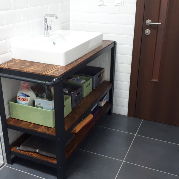 Armoire de salle de bain industrielle sous l'évier Armoire Cuisine Îlot de rangement en bois Armoire de rangement Meubles de maison