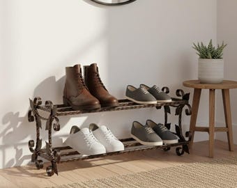 Étagère à chaussures vintage en acier, rangement pour chaussures, porte-chaussures, organisateur de chaussures à 2 niveaux