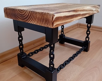 Industrial Small Entryway Bench, Narrow Chair, Chain, Modern Wood and Metal Bench,  Rustic Mini Chair, Side Table, Patio Bench