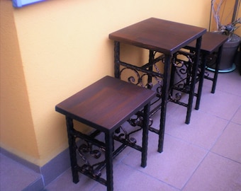 Vintage Wrought Iron Balcony Set 2 Chairs & 1 Table Garden Furniture Handmade