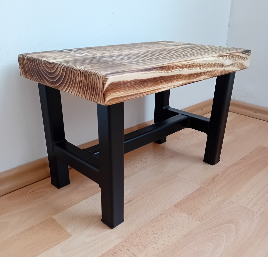 Industrial Small Entryway Bench, Narrow Chair, Modern Wood and Metal ...