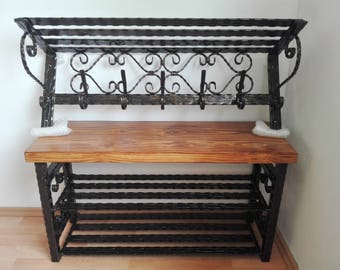 LUARANE Scarpiera A 3 Livelli Con Panca Portaoggetti - Stile Vintage Industriale In Metallo E Legno, Marrone Rustico 73,7x30,5x45,7 Cm - 4