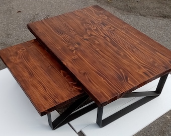 Industrial Coffee Table Set Modern Living Room Home Furniture Solid Table Wood Metal