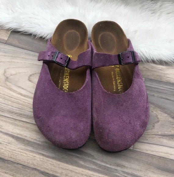 purple suede birkenstocks