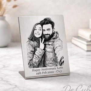 Gepersonaliseerde metalen fotoplaat – Gegraveerde roestvrijstalen fotolijst – Aangepast jubileum, gedenkteken, huwelijkscadeau voor koppels, offerte