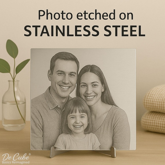 Custom Engraved Photo Plaque: Brushed Stainless Steel Portrait, Personalized Metal Art