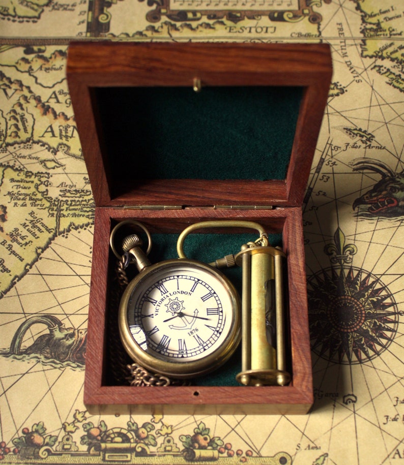 Personalized Engraved Wooden Box & Pocket Watch With Free Sandtimer