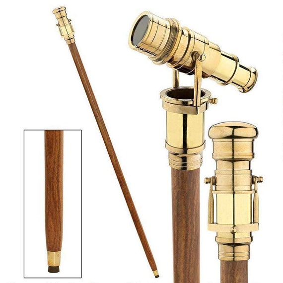 Brass Telescope Handle Gentleman''s Hardwood Cane Walking Stick, Steampunk  Theme, Vintage Gift, Halloween, Christmas, Collectible, Nautical 