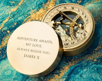 パーソナライズされた刻印入り真鍮製日時計コンパス：航海旅行ギフト