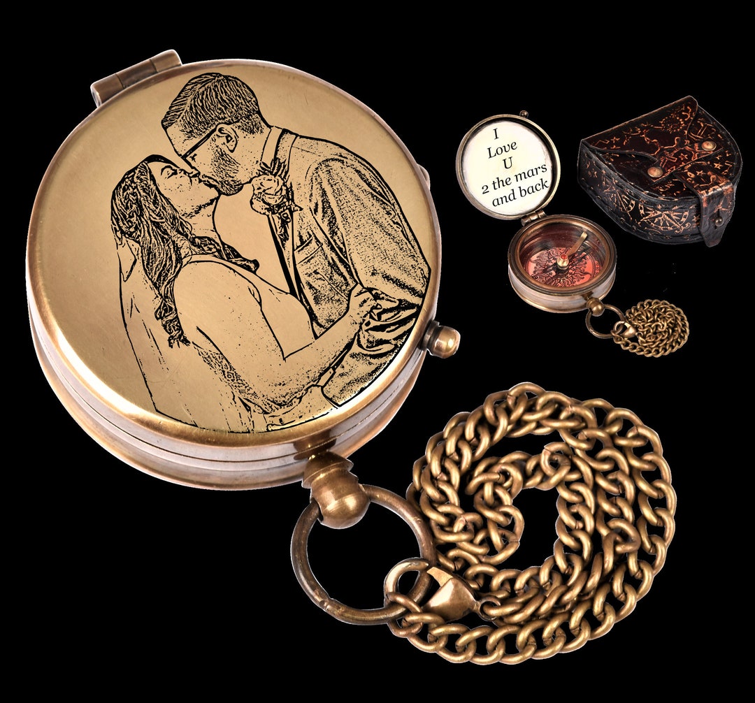 Engraved Photo Compass Personalized Compass Wedding Gift Portrait