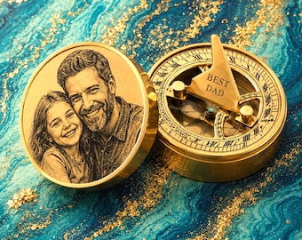Brújula personalizada con foto grabada, regalo del Día del Padre para papá de parte de su hija o hijo, brújula de latón personalizada con reloj de sol, regalo de los hijos o del esposo.