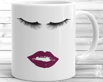 Eyelash Mug ~ Lips and Lashes Mug ~ Makeup Coffee Mug ~ Gift For Her ~ Makeup Brush Holder ~ Lipsense Holder ~ Chic Coffee Mug ~ Girl Boss