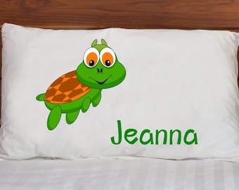 Kids Pillow Case ~ Cute Turtle ~ Microfiber Pillowcase ~ Kids Bedding ~ Custom Pillowcases ~ Pillow Cases for Children ~ White Standard