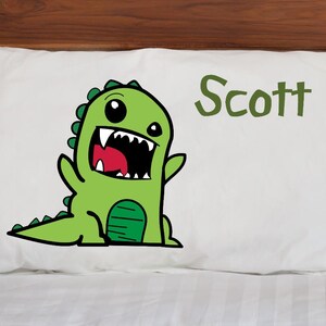Kids Pillow Case ~ Roaring Dinosaur ~ Microfiber Pillowcase ~ Kids Bedding ~ Custom Pillowcases ~ Pillow Cases for Children ~ White Standard
