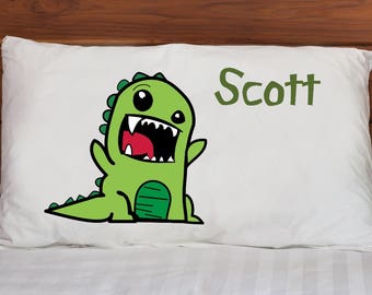 Kids Pillow Case ~ Roaring Dinosaur ~ Microfiber Pillowcase ~ Kids Bedding ~ Custom Pillowcases ~ Pillow Cases for Children ~ White Standard