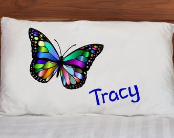 Kids Pillow Case ~ Bright Butterfly ~ Microfiber Pillowcase ~ Kids Bedding ~ Custom Pillowcases ~ Pillow Cases for Children ~ White Standard