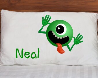 Kids Pillow Case ~ Green Alien ~ Microfiber Pillowcase ~ Kids Bedding ~ Custom Pillowcases ~ Pillow Cases for Children ~ White Standard