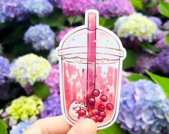 Pink boba sticker | Bubble tea sticker | Cute vinyl sticker | Cute laptop decal