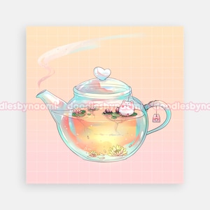 Afternoon tea art print | Teapot art print | Food art print | Cute art print decor (5"x 5")