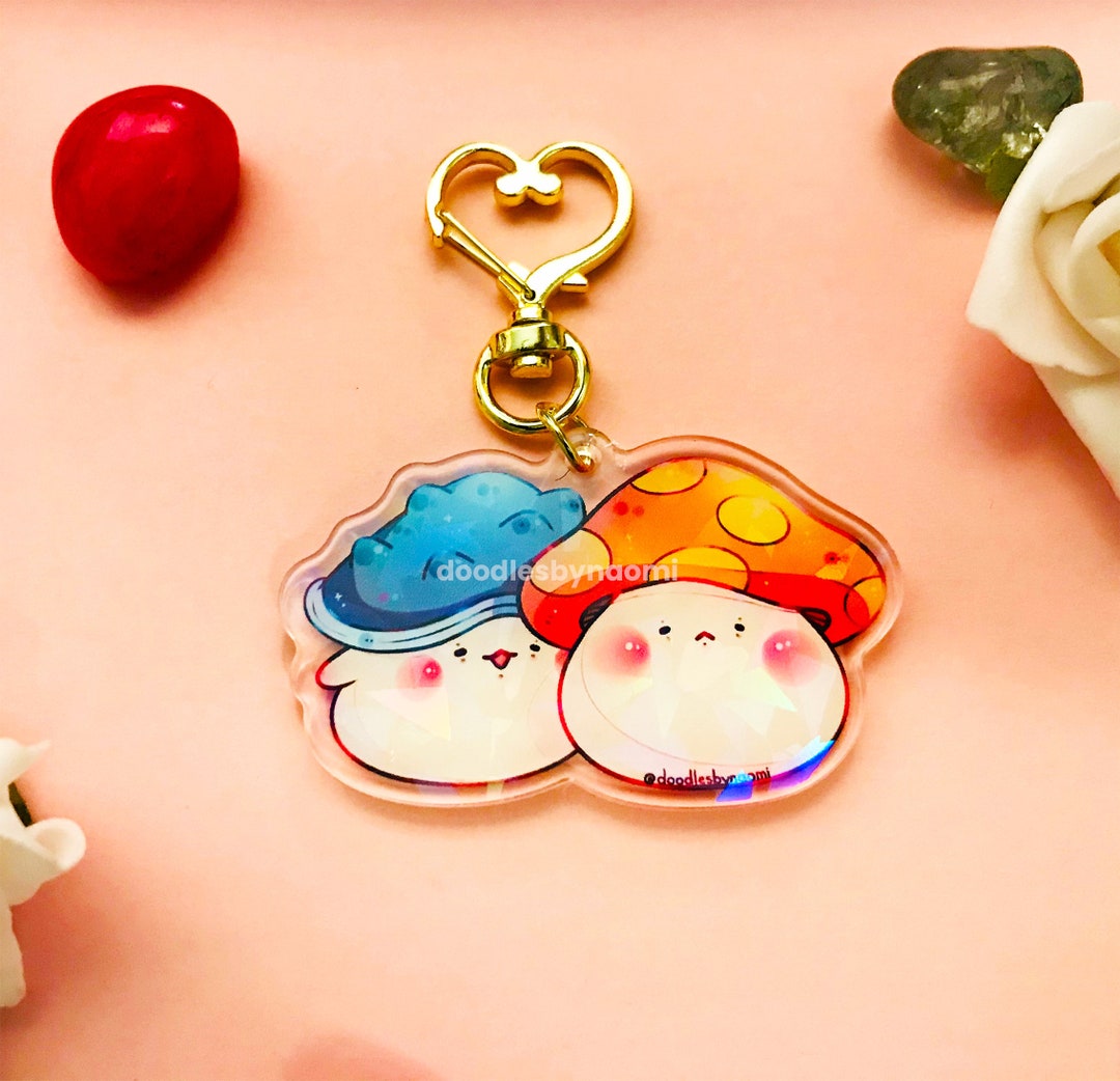 Holographic Mushroom Keychain Mushroom Keychain Gamer Keychain Cute