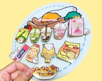 Boba Emaille Stifte | Pocky Pin | Yakult Pin | Zitrone Tee Pin | Hallo Chew Pin | Calbee Pin | Takoyaki Pin | Taiyaki Pin