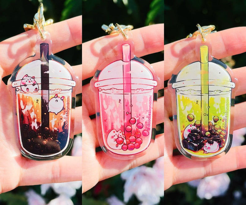 Bubble tea keychain Boba keychain Cute food keychain Cute snack keychain image 1