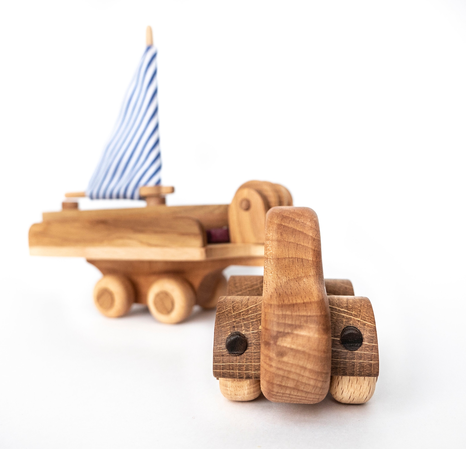 Tow Truck and Sailboat Wooden Toy Boat Trailer Car Toy Etsy