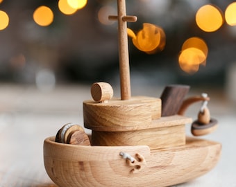 Tugboat - Wooden toy fishing boat - Wood Boat - Wooden Ship - Wooden Boat Toy - Montessori Toys - Wooden Baby toys