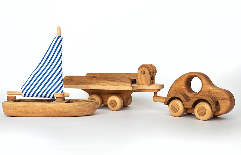 Tow Truck and sailboat wooden toy boat trailer car Toy Etsy