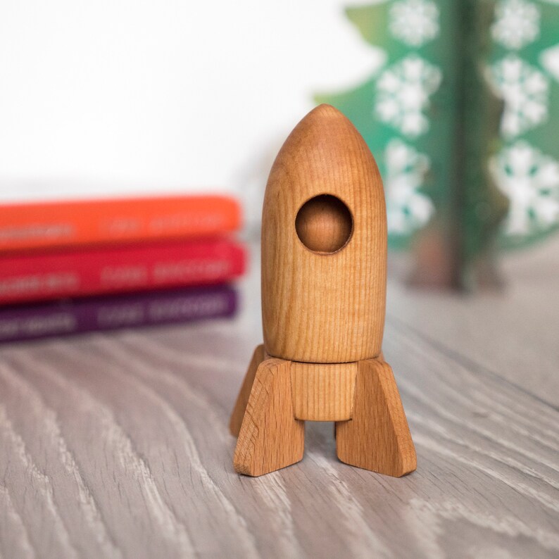 Wooden Rocket toy Christmas tree decoration and toddler toy Etsy